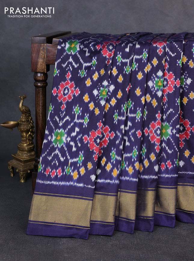 Pochampally silk saree navy blue with allover ikat weaves and zari woven border