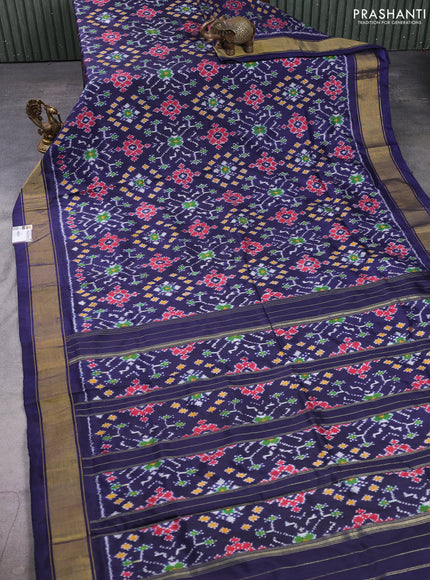 Pochampally silk saree navy blue with allover ikat weaves and zari woven border
