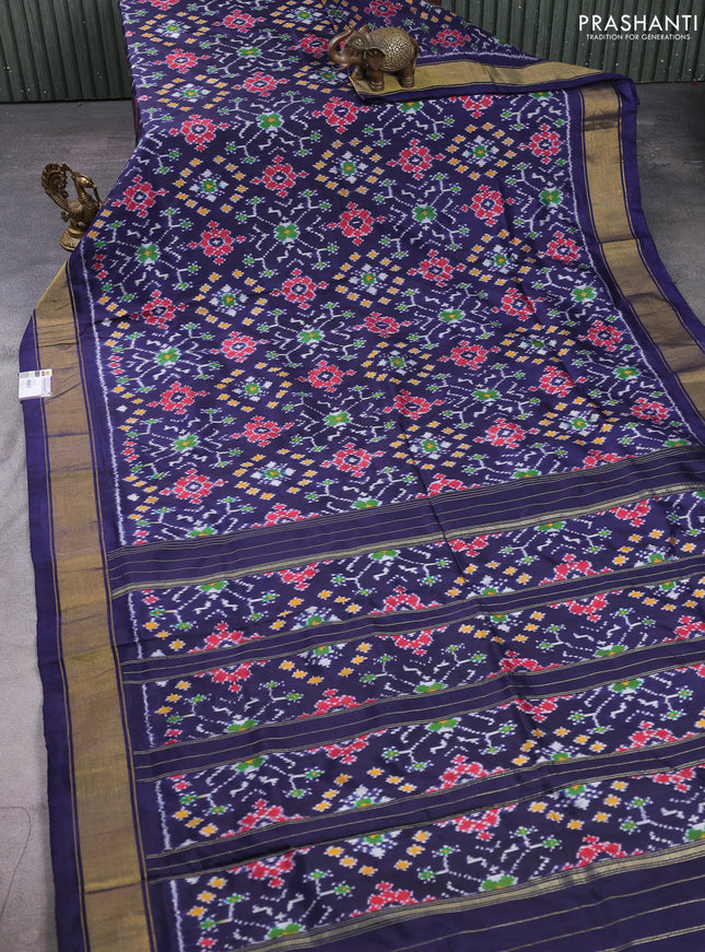 Pochampally silk saree navy blue with allover ikat weaves and zari woven border
