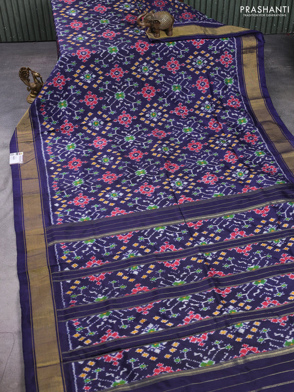 Pochampally silk saree navy blue with allover ikat weaves and zari woven border