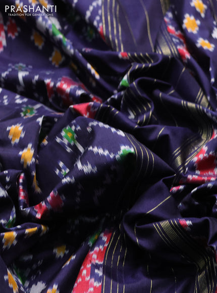 Pochampally silk saree navy blue with allover ikat weaves and zari woven border