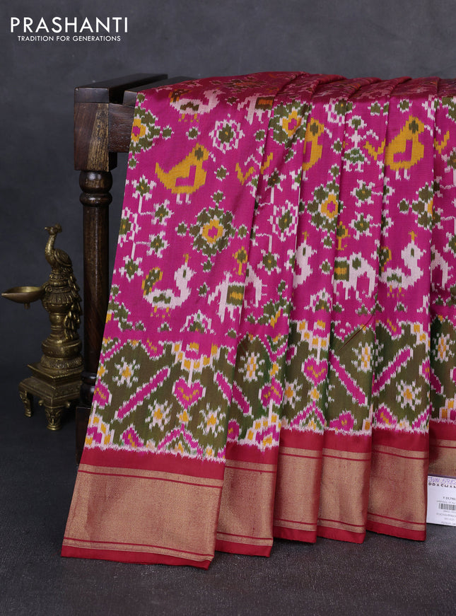 Pochampally silk saree pink and red with allover ikat weaves and zari woven border
