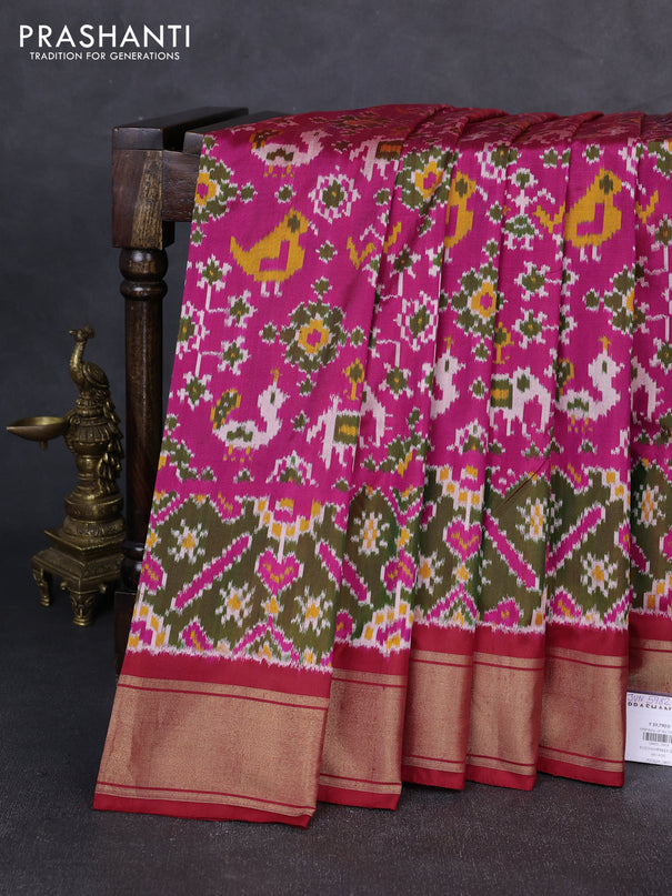 Pochampally silk saree pink and red with allover ikat weaves and zari woven border