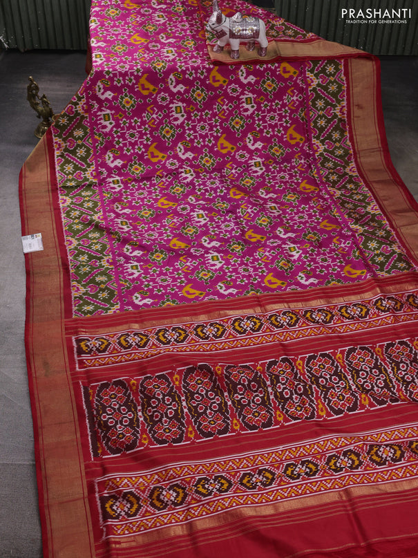 Pochampally silk saree pink and red with allover ikat weaves and zari woven border