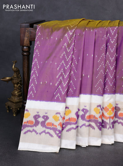 Pochampally silk saree purple shade and cream with allover ikat weaves and ikat zari woven border