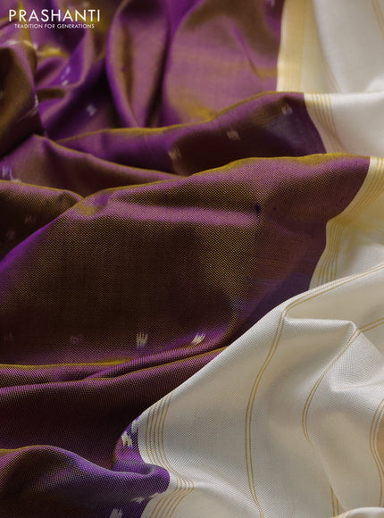 Pochampally silk saree purple shade and cream with allover ikat weaves and ikat zari woven border