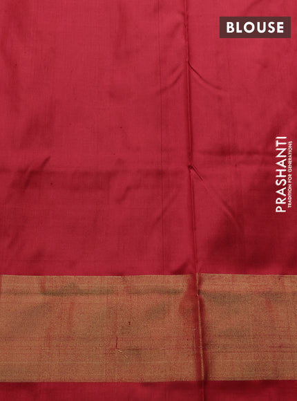 Pochampally silk saree green and red with allover ikat woven buttas and ikat zari woven border