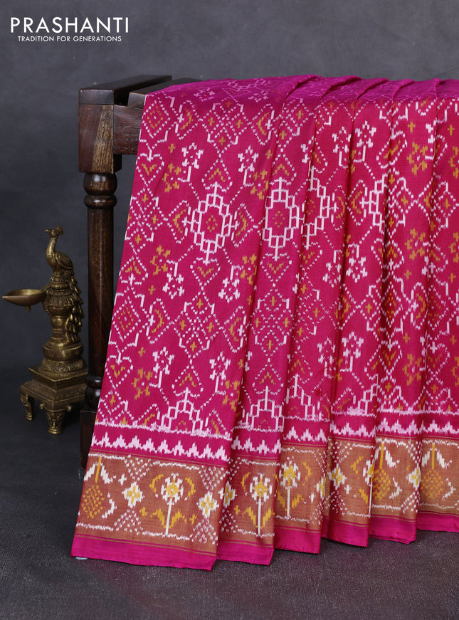 Pochampally silk saree pink and red shade with allover ikat weaves and ikat woven zari border