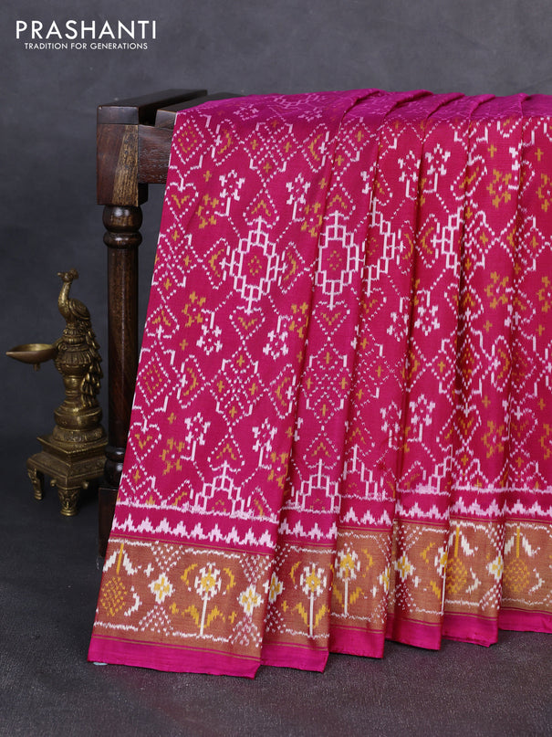 Pochampally silk saree pink and red shade with allover ikat weaves and ikat woven zari border