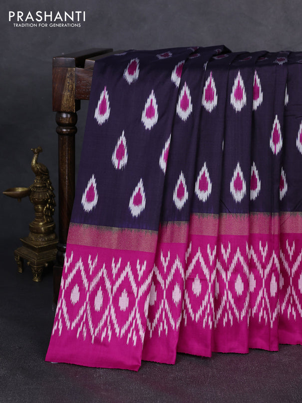 Pochampally silk saree deep violet and pink with allover ikat woven buttas and long zari ikat woven border