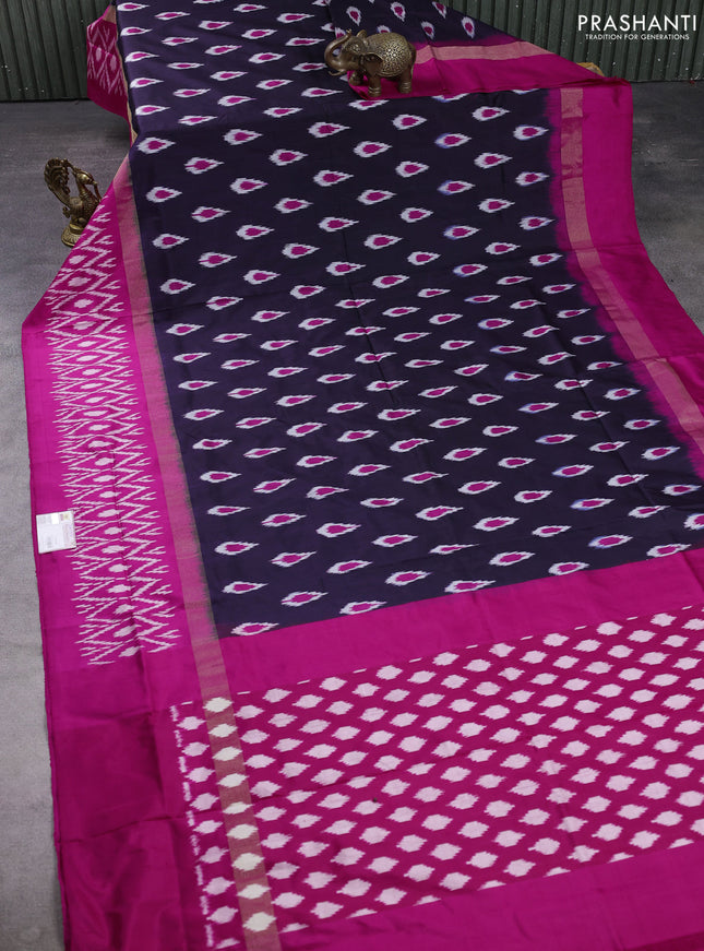 Pochampally silk saree deep violet and pink with allover ikat woven buttas and long zari ikat woven border