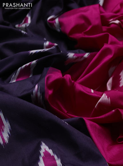 Pochampally silk saree deep violet and pink with allover ikat woven buttas and long zari ikat woven border