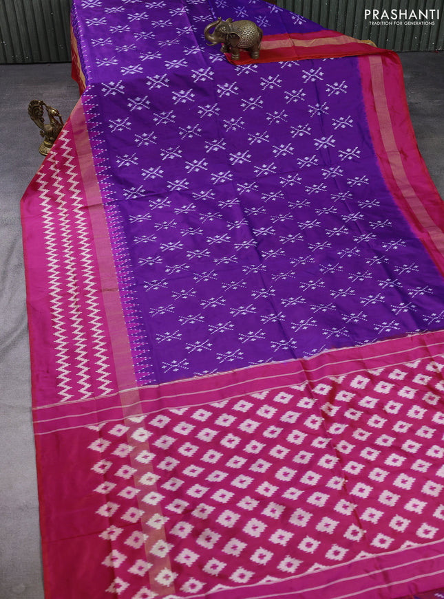Pochampally silk saree purple and pink with allover ikat woven buttas and long zari ikat woven border