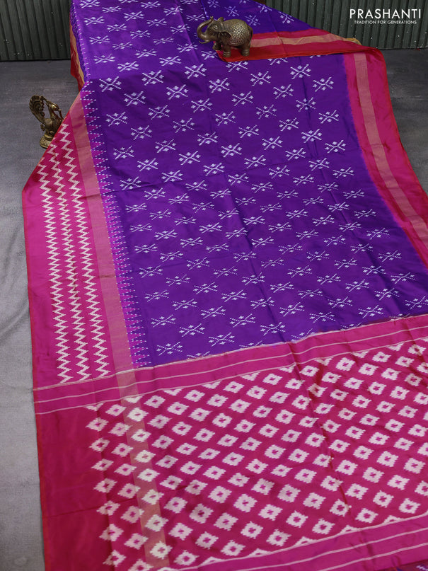 Pochampally silk saree purple and pink with allover ikat woven buttas and long zari ikat woven border
