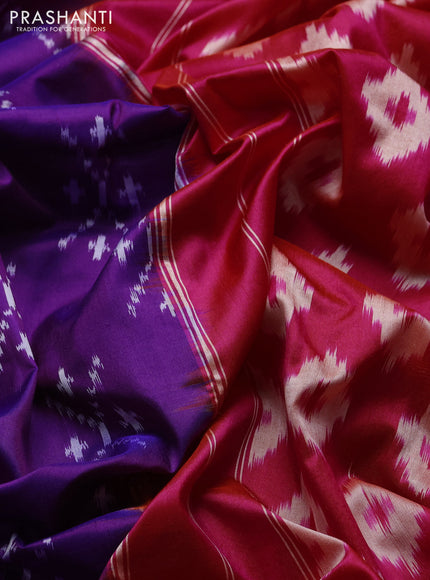 Pochampally silk saree purple and pink with allover ikat woven buttas and long zari ikat woven border