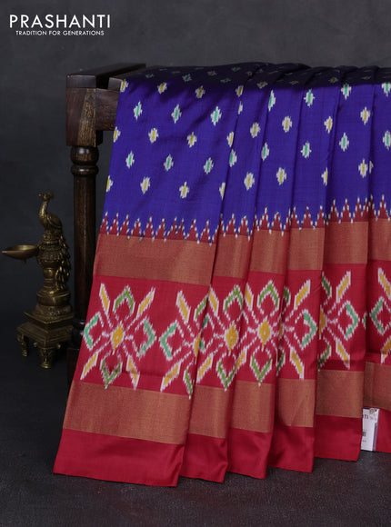 Pochampally silk saree blue and red  with allover ikat woven buttas and long rettapet zari ikat woven border