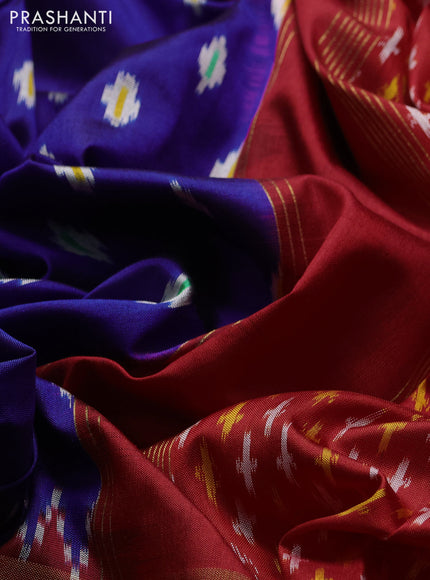 Pochampally silk saree blue and red  with allover ikat woven buttas and long rettapet zari ikat woven border