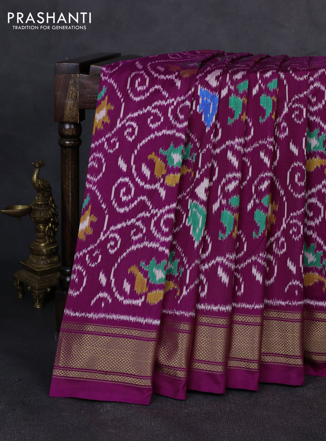 Pochampally silk saree purple with allover ikat weaves and zari woven border