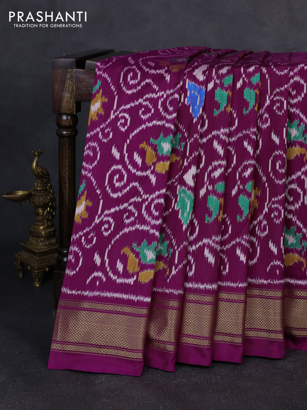 Pochampally silk saree purple with allover ikat weaves and zari woven border