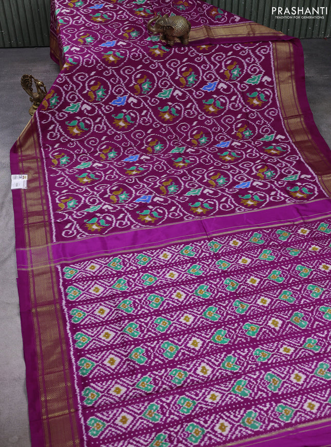 Pochampally silk saree purple with allover ikat weaves and zari woven border