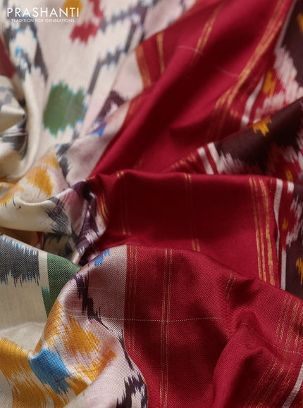 Pochampally silk saree cream and red with allover ikat weaves and zari woven border