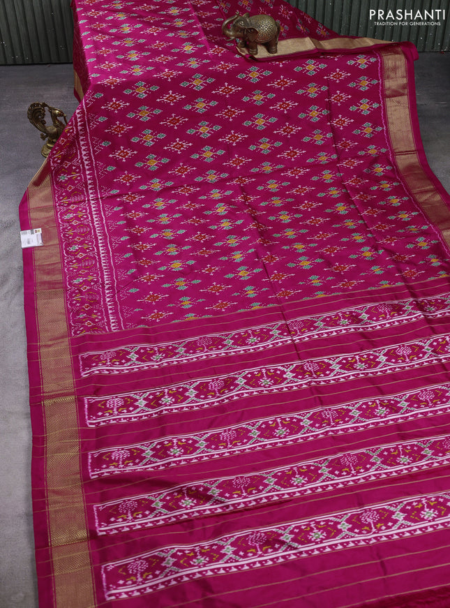 Pochampally silk saree pink with allover ikat weaves and zari woven border
