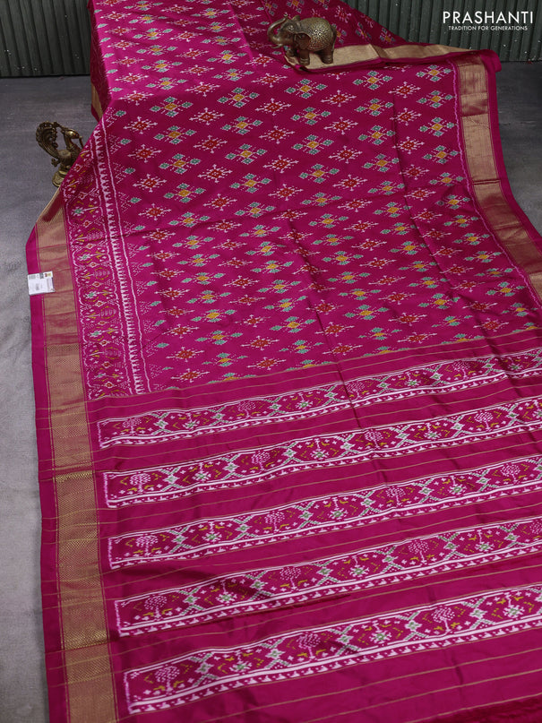 Pochampally silk saree pink with allover ikat weaves and zari woven border