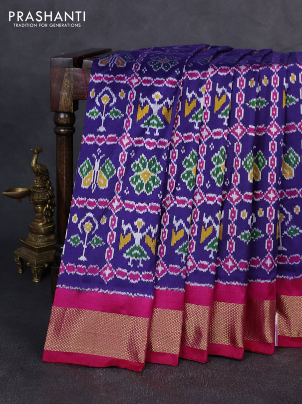Pochampally silk saree blue and pink with allover ikat weaves and zari woven border