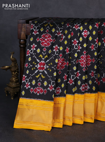 Pochampally silk saree black and mustard yellow with allover ikat weaves and zari woven border