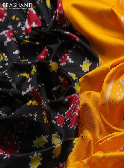 Pochampally silk saree black and mustard yellow with allover ikat weaves and zari woven border