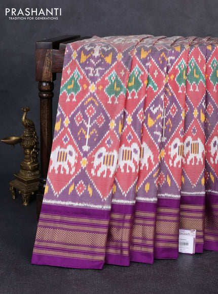 Pochampally silk saree pastel purple and purple with allover ikat weaves and zari woven border