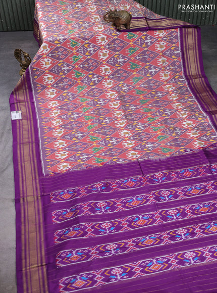 Pochampally silk saree pastel purple and purple with allover ikat weaves and zari woven border