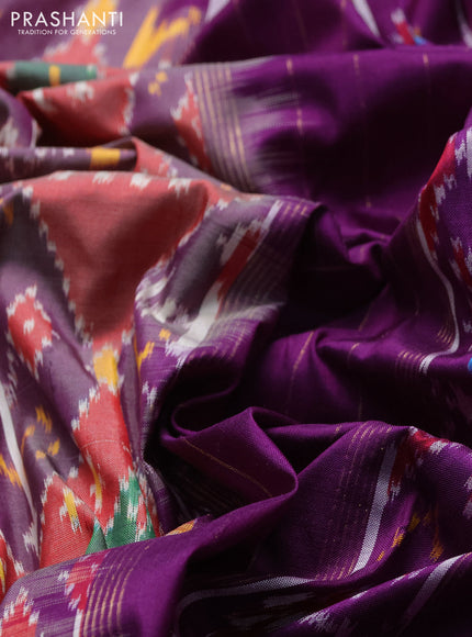 Pochampally silk saree pastel purple and purple with allover ikat weaves and zari woven border