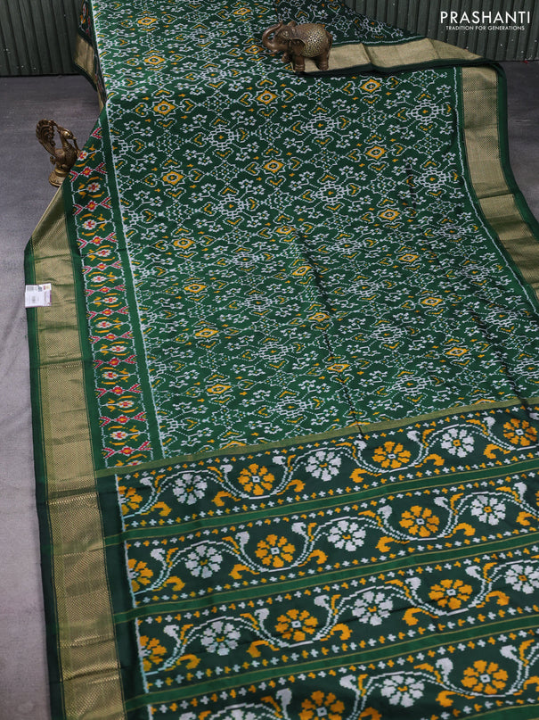 Pochampally silk saree bottle green with allover ikat weaves and zari woven border