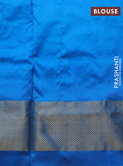 Pochampally silk saree lime green and blue with allover ikat weaves and zari woven border