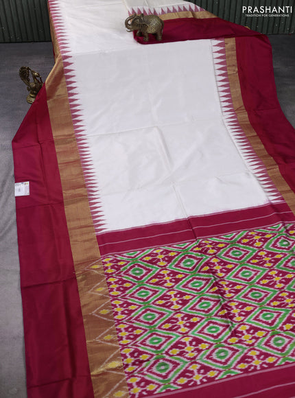Pochampally silk saree cream and red with plain body and ikat zari woven simple border