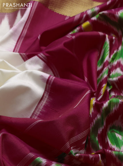 Pochampally silk saree cream and red with plain body and ikat zari woven simple border