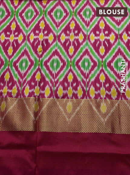 Pochampally silk saree cream and red with plain body and ikat zari woven simple border