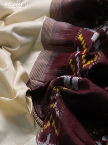 Pochampally silk saree cream and coffee brown with plain body and ikat rettapet zari woven border