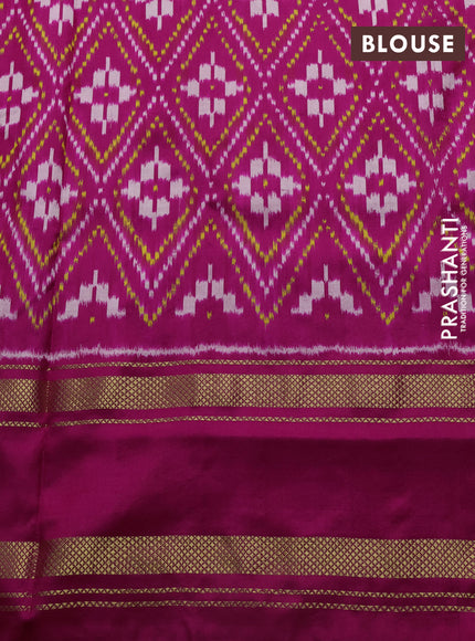 Pochampally silk saree mustard yellow and pink with plain body and ikat rettapet zari woven border