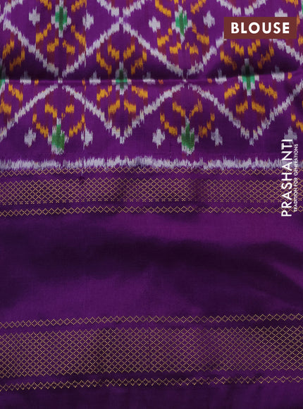 Pochampally silk saree green and purple with plain body and ikat rettapet zari woven border