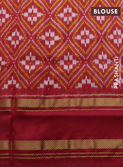 Pochampally silk saree off white and red with plain body and ikat rettapet zari woven border