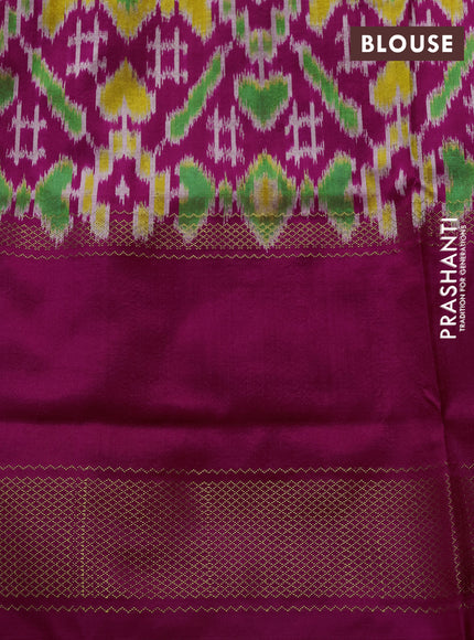 Pochampally silk saree fluorescent green and pink with allover small checked pattern and ikat rettapet zari woven border