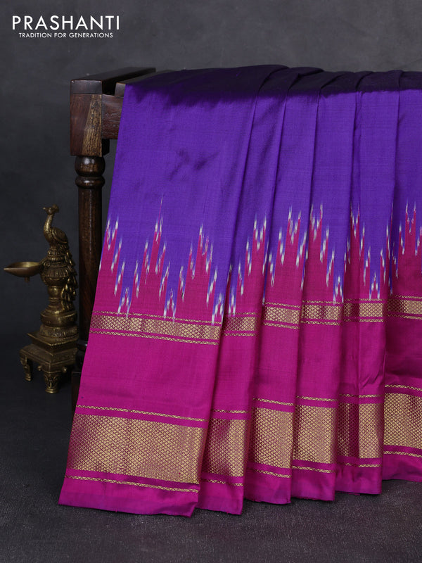 Pochampally silk saree violet and pink with plain body and ikat rettapet zari woven border
