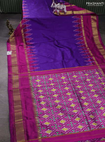 Pochampally silk saree violet and pink with plain body and ikat rettapet zari woven border