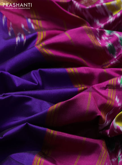 Pochampally silk saree violet and pink with plain body and ikat rettapet zari woven border