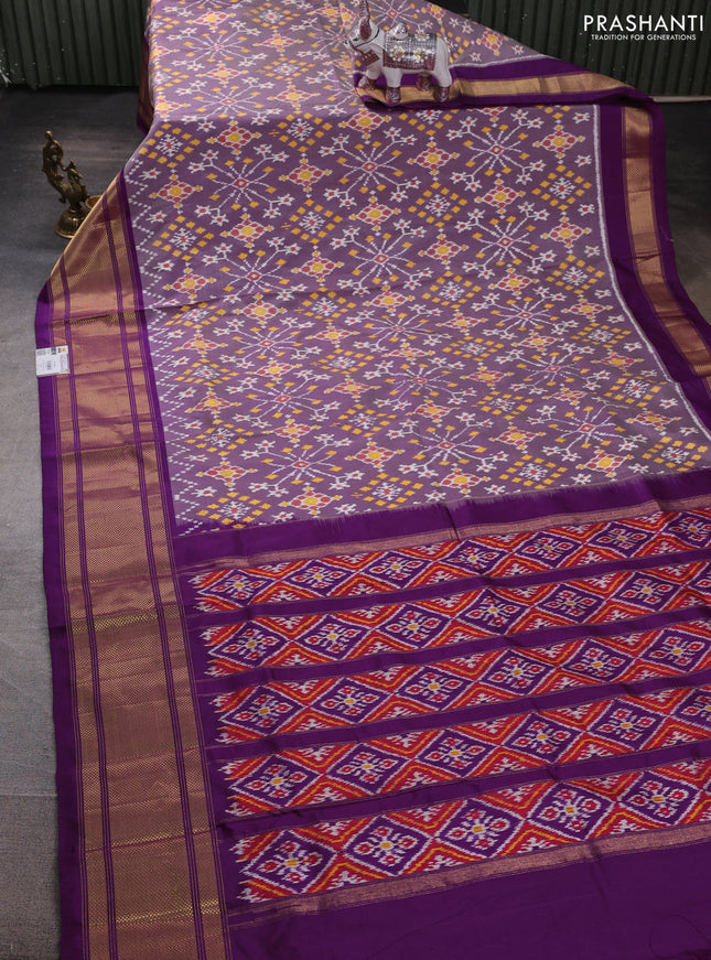 Pochampally silk saree pastel purple and purple with allover ikat weaves and long zari woven border