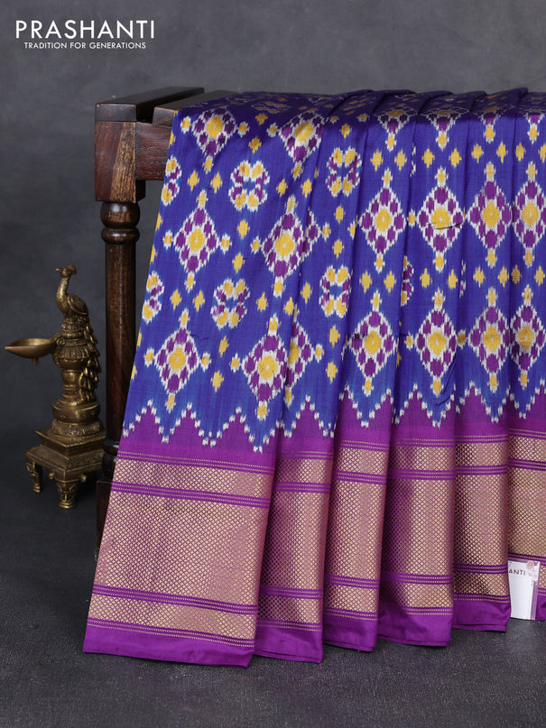 Pochampally silk saree royal blue and purple with allover ikat weaves and long zari woven border