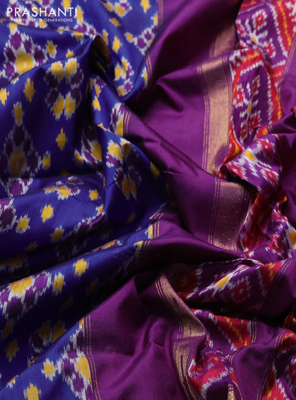 Pochampally silk saree royal blue and purple with allover ikat weaves and long zari woven border