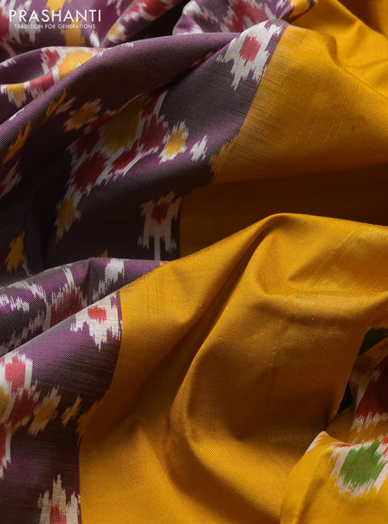 Pochampally silk saree pastel purple and mustard yellow with allover ikat weaves and long zari woven border